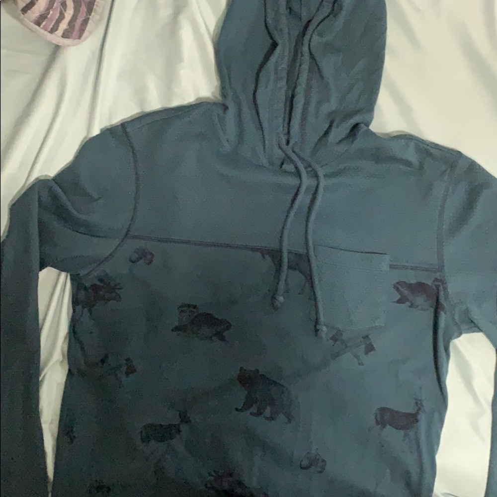 Blue green American rag hoodie wildlife woods